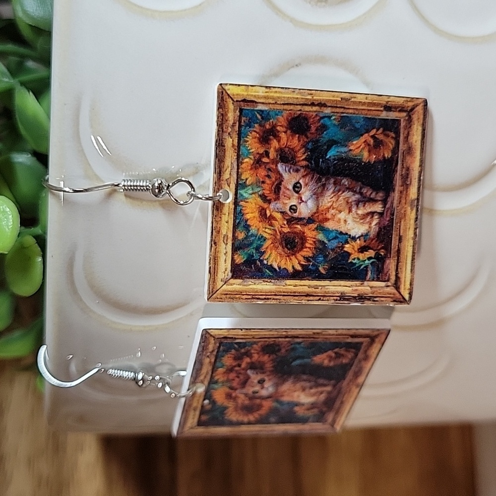 Sunflower Cat Earrings